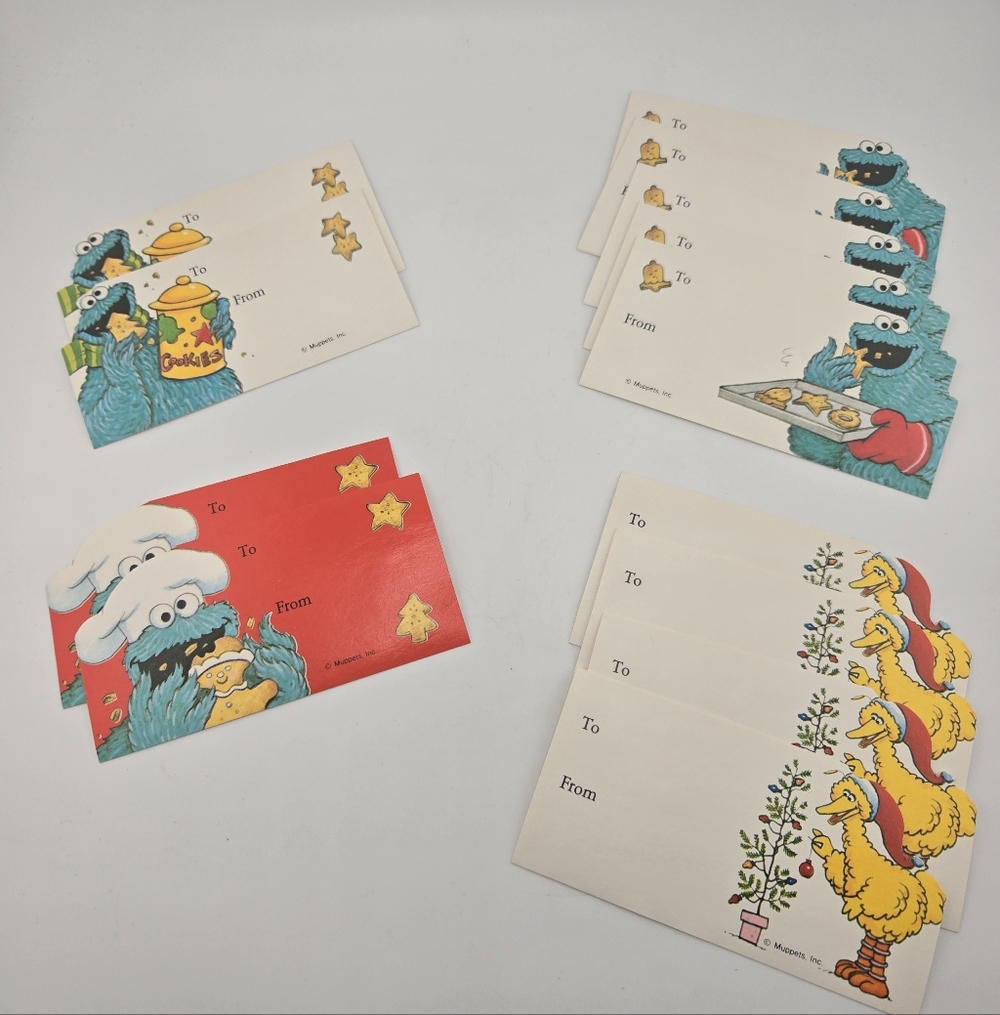 Vtg Sesame Street Christmas Gift Tags Cookie Monster Big Bird